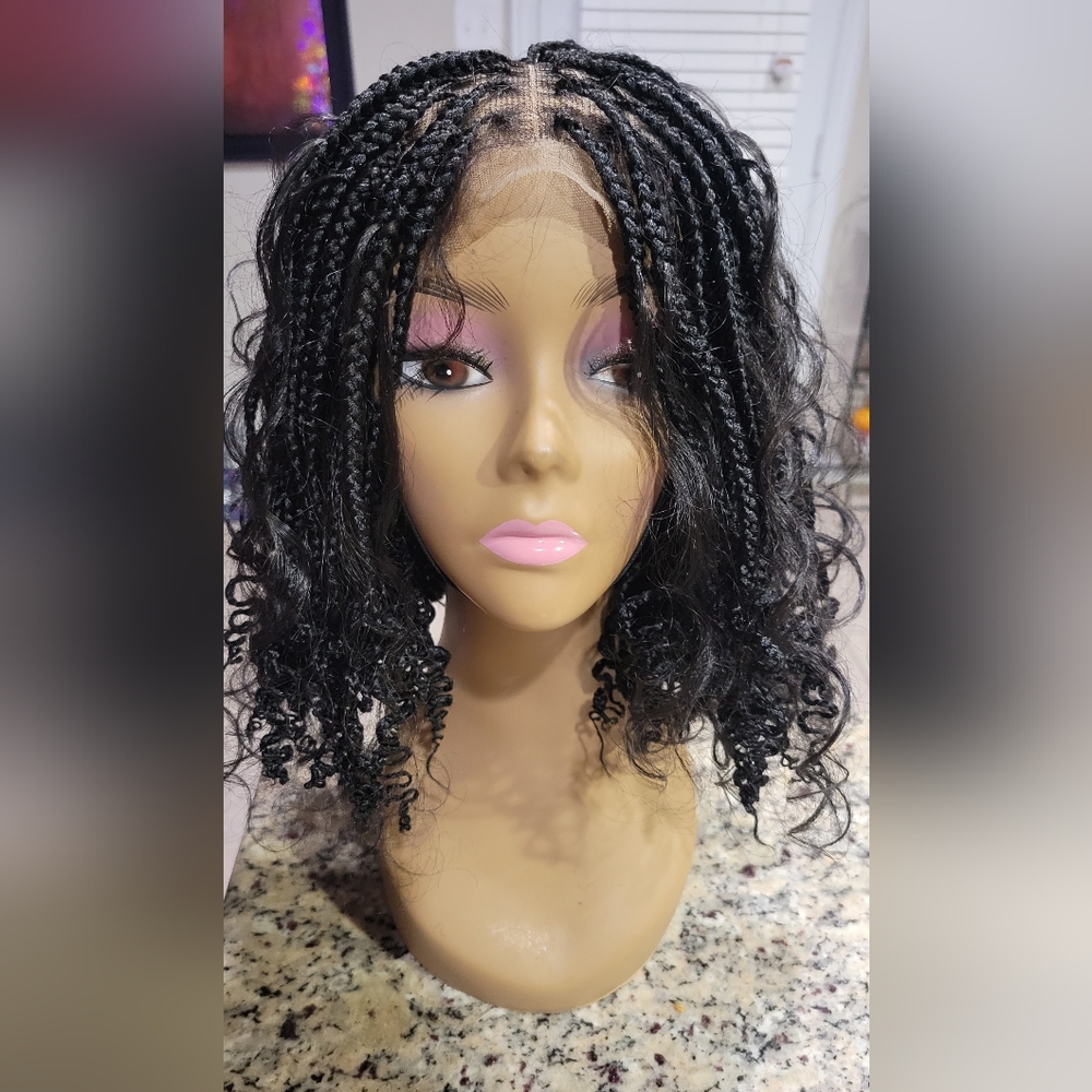 Knotless boho braided wig black bob wig